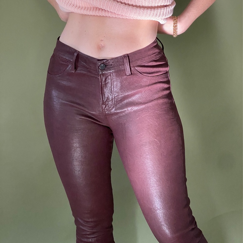 J brand lamb leather skinny pants in burgundy red wine color